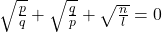 \sqrt{\frac{p}{q}}+\sqrt{\frac{q}{p}}+\sqrt{\frac{n}{l}}=0