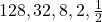 128, 32, 8, 2,\frac{1}{2}